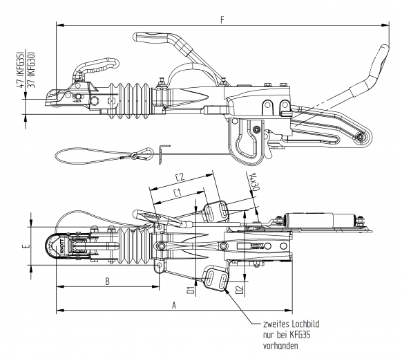 Overrun device flange with support wheel bracket